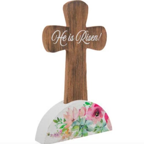 He Is Risen Floral Wood Cross Easter Decoration Spring Decor Holiday Gift - Picture 3 of 4